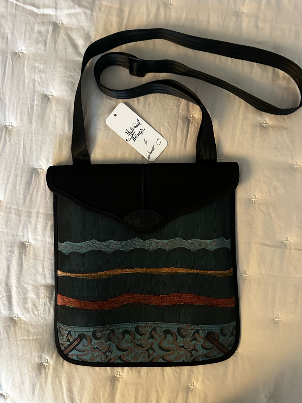 Material Things by Janet C Handmade Mixed Textile Crossbody Bag USA NWT